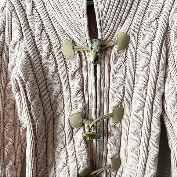 Lauren Ralph Lauren Womens Pink Toggle Zip Jacket Cardigan Hood 100% Cotton Sz L - Picture 3 of 5